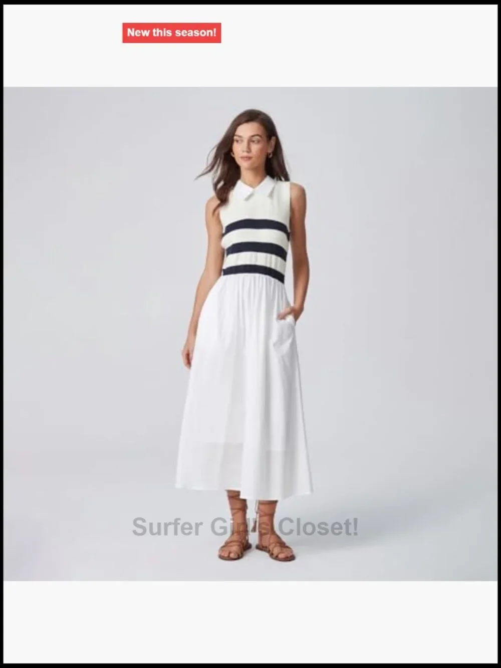 Sleeveless Stripe Knit A-Line Midi Dress Cotton Casual Summer
